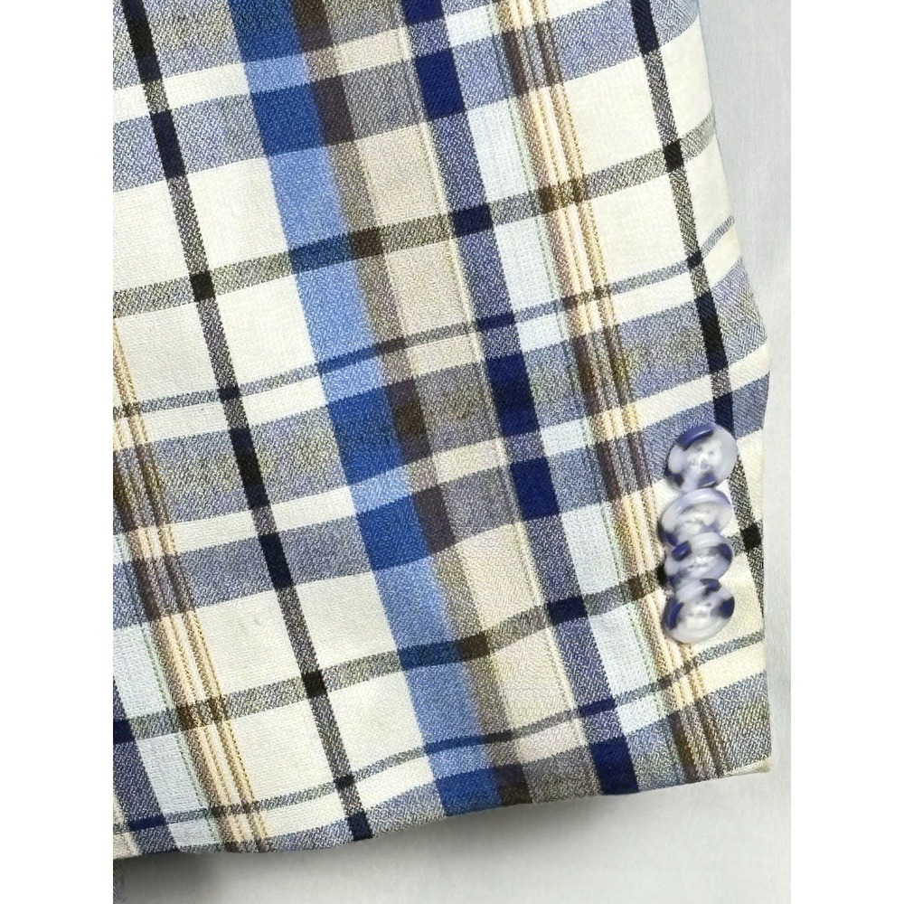 Marco Grossi Mens Blazer Size 48Long Blue Plaid 2-button Closure - Picture 6 of 10